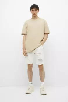 Рваные джинсовые шорты-бермуды Pull&Bear, белый