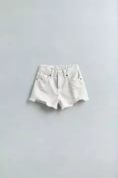 Рваные джинсовые шорты-бермуды ZARA, бежевый