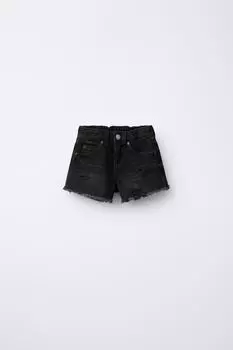 Рваные джинсовые шорты-бермуды ZARA, черный