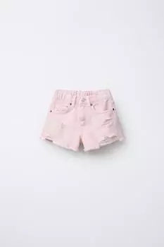 Рваные джинсовые шорты-бермуды ZARA, розовый