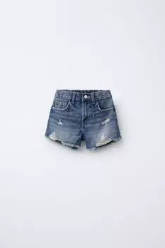 Рваные джинсовые шорты-бермуды ZARA, синий