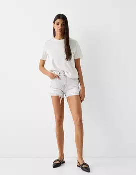 Рваные джинсовые шорты Bershka, серый