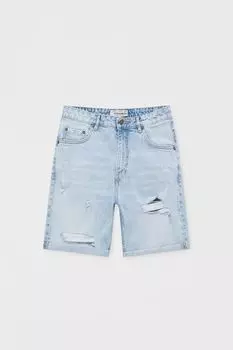 Рваные джинсовые шорты узкого кроя бермуды PULL&amp;BEAR