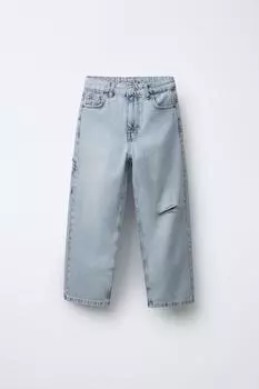 Рваные джинсы carpenter ZARA, светло-синий