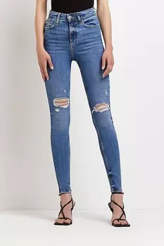 Рваные джинсы-карреро скинни из денима River Island, синий