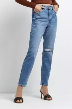 Рваные джинсы Mom с высокой посадкой River Island, синий