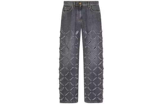 Рваные джинсы прямого кроя VERSACE, серый