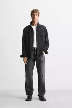 Рваные джинсы прямого покроя ZARA, черный