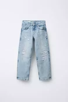 Рваные джинсы прямого покроя ZARA, синий