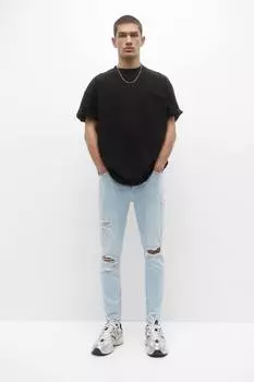 Рваные джинсы скинни Pull&Bear, бледно-голубой