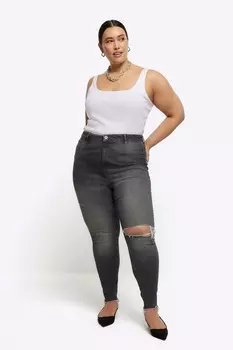 Рваные джинсы скинни с высокой посадкой Bum Sculpt River Island, серый