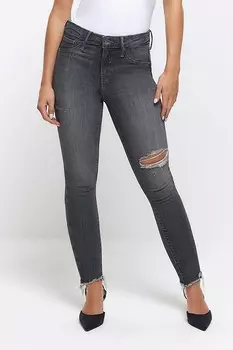 Рваные джинсы скинни с высокой посадкой Bum Sculpt River Island, серый