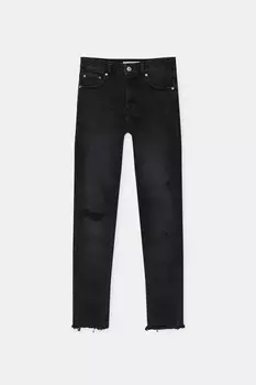 Рваные джинсы скинни со средней посадкой Pull&Bear, черный