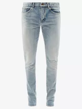 Рваные джинсы скинни со средней посадкой Saint Laurent, синий