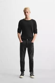 Рваные джинсы в обтяжку ZARA, черный
