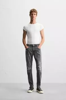 Рваные джинсы в обтяжку ZARA, серый