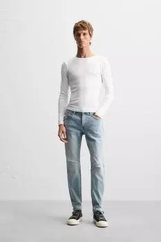 Рваные джинсы в обтяжку ZARA, светло-синий