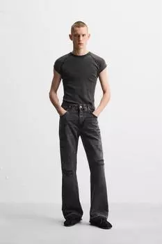 Рваные расклешенные джинсы ZARA, черный