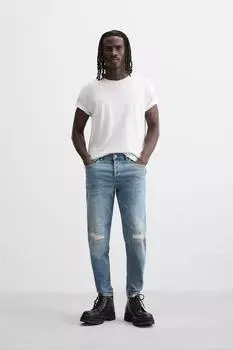 Рваные узкие джинсы с брызгами краски ZARA, цвет Blue/Green