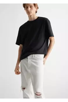 Рваные зауженные джинсы Mango, белый