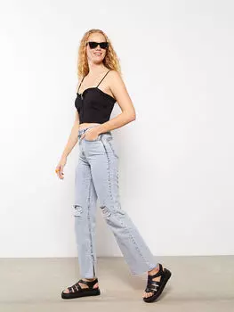 Рваные женские джинсы стандартной посадки с высокой талией и деталями Xside