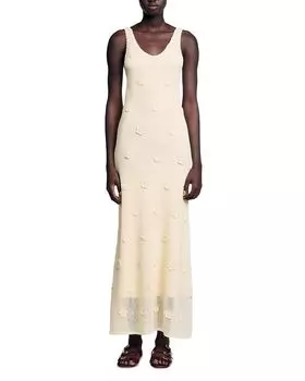 Рыбчатое платье макси без рукавов Sandro, слоновая кость/кремовый