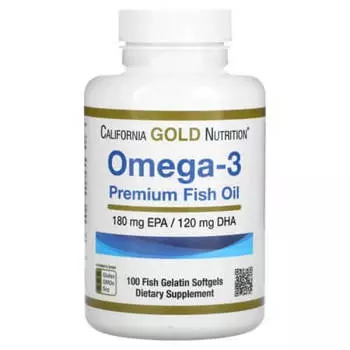 Рыбий жир премиум-класса с Омега-3 California Gold Nutrition, 100 мягких капсул