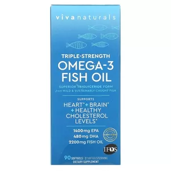 Рыбий Жир с Омега-3 Тройной Силы Viva Naturals, 90 мягких таблеток