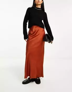 Ржавая асимметричная атласная юбка макси ASOS