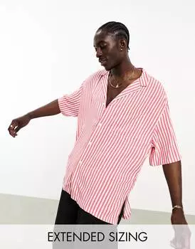 Ржавая длинная рубашка свободного кроя в полоску для боулинга ASOS DESIGN ASOS DESIGN