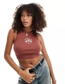 Ржавая майка с воротником-борцовкой и клубничным принтом Pull&Bear