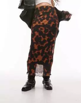 Ржавая плиссированная юбка миди с размытым узором Daisy Daisy Topshop