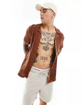 Ржавая трикотажная рубашка с короткими рукавами и открытой строчкой Hollister