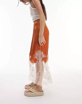 Ржавая юбка миди премиум-класса с кружевными вставками Topshop