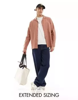 Ржаво-коричневая рубашка свободного кроя из смесового льна ASOS с воротником с лацканами