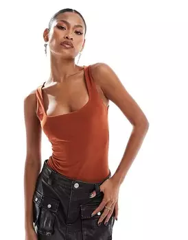 Ржаво-красное боди скинни с квадратным вырезом ASOS DESIGN