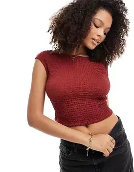 Ржаво-красный топ с вафельной текстурой Pull&Bear