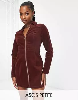 Ржавое мини-платье на молнии со шнурком ASOS DESIGN Petite