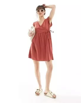 Ржавое мини-платье с запахом спереди Vero Moda