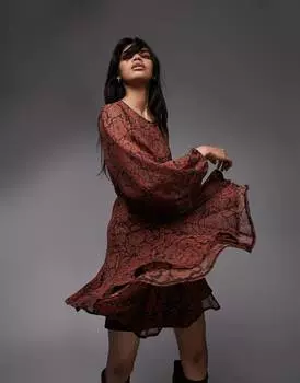 Ржавое мини-платье Topshop с цветочным принтом пейсли и цветочным принтом Topshop