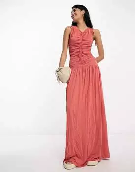 Ржавое платье макси без рукавов со сборками ASOS