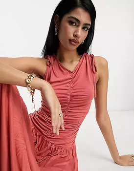 Ржавое платье макси без рукавов со сборками ASOS DESIGN