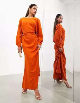 Ржавое платье макси со сборками и воротником на спине ASOS EDITION