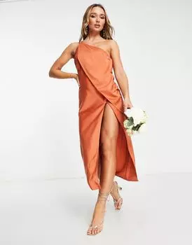 Ржавое платье миди асимметричного кроя с разрезом спереди ASOS DESIGN