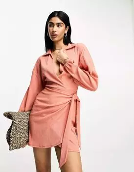 Ржавое платье мини с длинными рукавами и v-образным вырезом ASOS Design