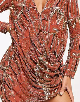 Ржавое платье мини с драпировкой спереди и украшением ASOS DESIGN
