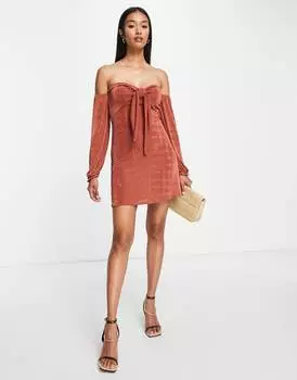 Ржавое платье мини с обтягивающим поясом и завязками спереди ASOS DESIGN