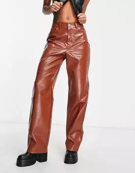 Ржавые брюки карго прямого кроя из искусственной кожи с эффектом крокодила COLLUSION 90-х