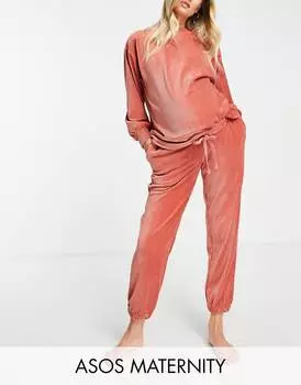 Ржавые велюровые спортивные брюки и джоггеры в рубчик ASOS DESIGN Maternity lounge