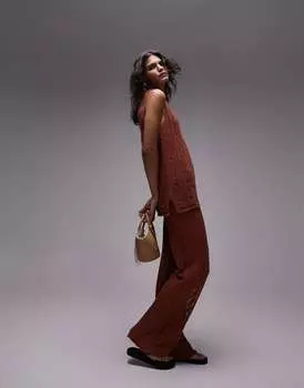 Ржавые вязаные брюки с открытой строчкой Topshop